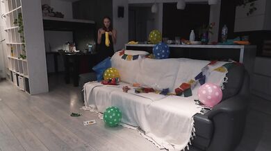 Step-elder sister cleans up mess after brother's party.