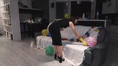 Step-elder sister cleans up mess after brother's party.