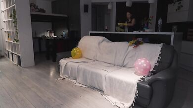 Step-elder sister cleans up mess after brother's party.