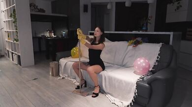 Step-elder sister cleans up mess after brother's party.
