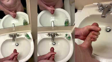 Stroking my cock in the bathroom until I cum in the sink like a horny slut