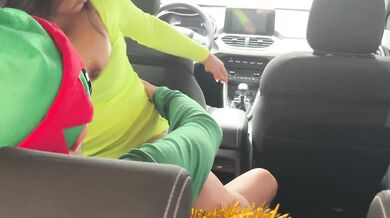 Perverted stepmother and her stepson have sex in the car while waiting for repairs