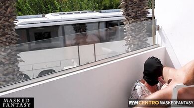 Public Blowjob on Sunny Balcony makes him Cum in her Mouth while Strangers walking by