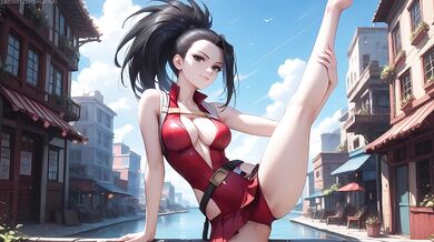 Yaoyorozu Momo seduces a guy with a standing split