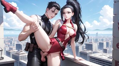 Yaoyorozu Momo seduces a guy with a standing split