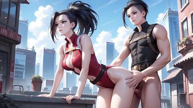 Yaoyorozu Momo seduces a guy with a standing split