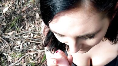 Gothic kitten bj in the woods