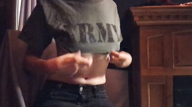 Breast Massage In Army Crop N Jeans