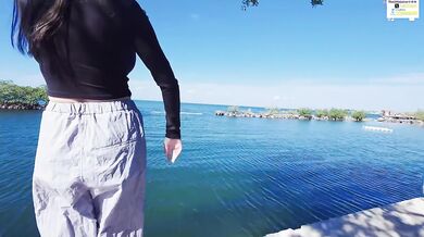 Asian squirting queen's sex vlog on the beach