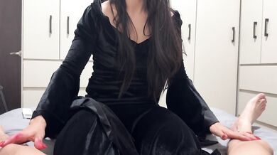 Morticia Addams fucks a masked little devil leaving the party, he was her stepson!