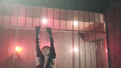 Black Latex catsuits Thigh high boots Latex long glove sex