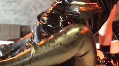 Black Latex catsuits Thigh high boots Latex long glove sex