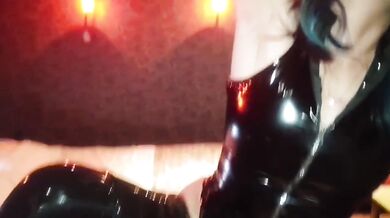 Black Latex catsuits Thigh high boots Latex long glove sex