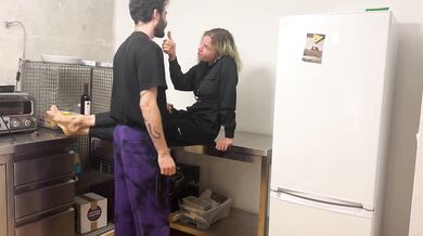 rough and wild in the kitchen! throat fuck ends in a pool of squirt