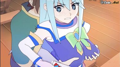 Aqua reta a kazuma y recibe una follada