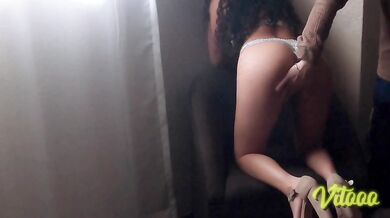 Latina in white lingerie showing off her big ass