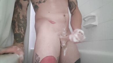 Soapy big dick Gooning in the shower huge load
