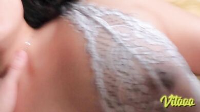 Skinny girl with a natural body - fucking in bed with a big cock