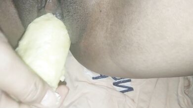 Using ripe banana as a dildo ..so messy