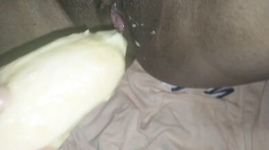Using ripe banana as a dildo ..so messy