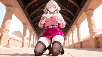 Blonde Anime Waifu Intimate Scene in Ancient Desert
