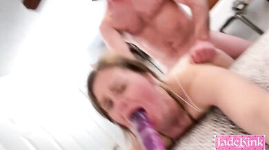 Boyfriend fucking kinky girlfriend with a huge dildo