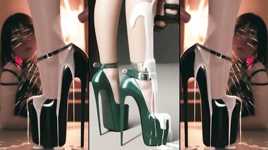 Anime in Ultra High Heels lets her legs, feet and shoes get sprayed with cum