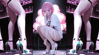 Anime in Ultra High Heels lets her legs, feet and shoes get sprayed with cum