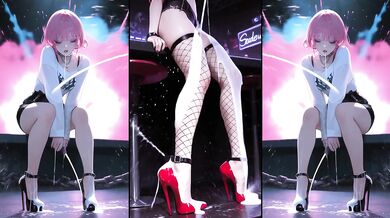 Anime in Ultra High Heels lets her legs, feet and shoes get sprayed with cum