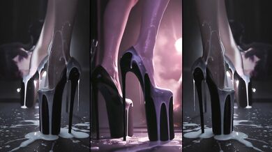 Anime in Ultra High Heels lets her legs, feet and shoes get sprayed with cum