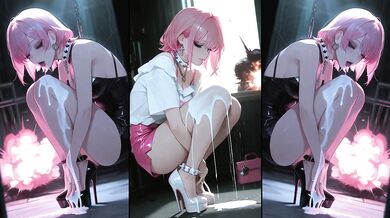 Anime in Ultra High Heels lets her legs, feet and shoes get sprayed with cum