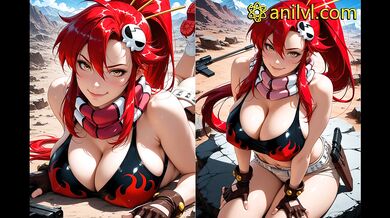 Yoko Littner in steamy seduction on a red couch