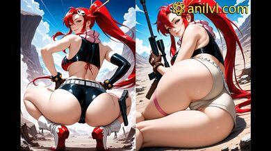 Yoko Littner in steamy seduction on a red couch
