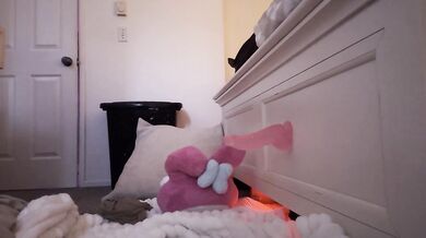 submissive girl uses her cute pink toys
