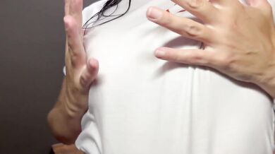 My t-shirt gets wet and my juicy nipples are showing.