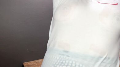 My t-shirt gets wet and my juicy nipples are showing.