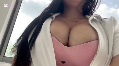 I surprise Andrea to caress my tits