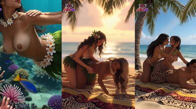 Polynesian women on the beach