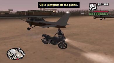 CJ haging aroung and jumping from plane