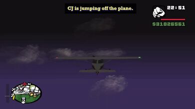 CJ haging aroung and jumping from plane