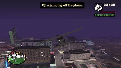 CJ haging aroung and jumping from plane