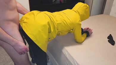 Fucking in Yellow Raincoat, Leather pants and Hunter Boots - Sex with Masks