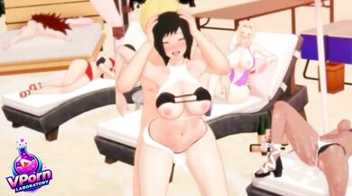 Teen party on the beach ends in group sex