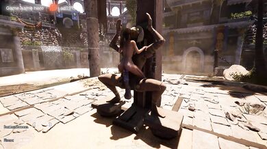 Thousands of viewers watch as Lara Croft's tight pussy is destroyed by a huge cock from an awakened statue. part 2