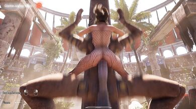 Thousands of viewers watch as Lara Croft's tight pussy is destroyed by a huge cock from an awakened statue. part 2