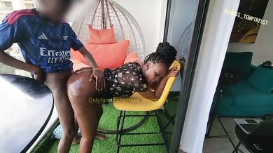 Stepsister get backshot and mouthfull of cum at the home balcony