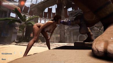Lara Croft loves servicing this huge, long statue cock while thousands of spectators watch her. part 2
