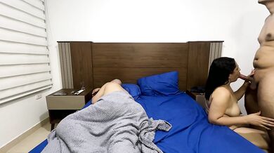 Fucking my MILF stepmother next to my cuckold stepfather. Cumshot on her big tits. mexican