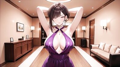 Mind-Blowing Bedroom Prone Fuck with Busty Hentai Babe in Sparkly Purple