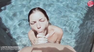 Romantic sex in the swimming pool, pussy eating, fucking, facial cumshot